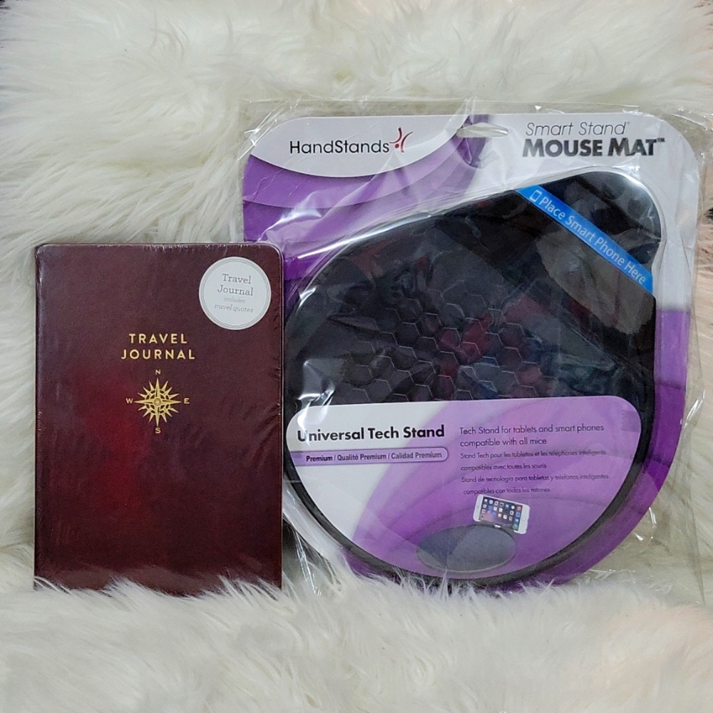HandStands Mouse Mat w/ smart phone/ tablet stand. Travel Journal. Both are NWT.